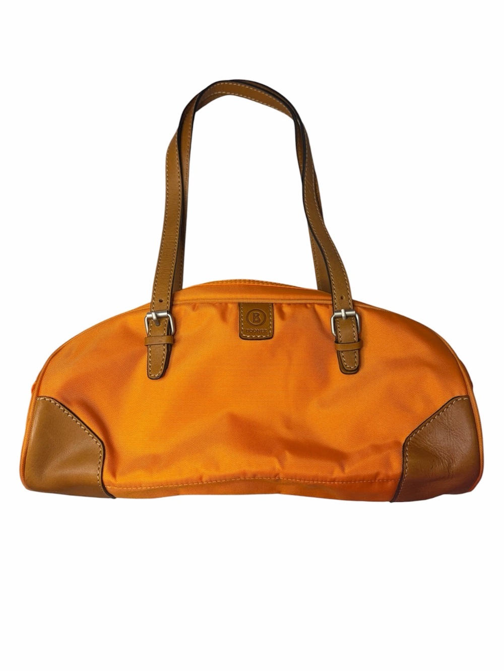 Bogner Y2K Orange Nylon Shoulder Bag with Tan Leather Trim